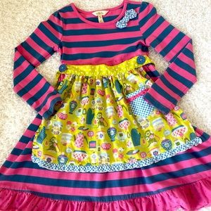 Matilda Jane Dress - Size 6 - Pink and Blue Stripes with Apron!
